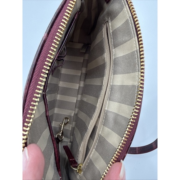 Brahmin Mini Duxbury Crossbody Burgundy Crocodile Embossed Leather - Picture 6 of 9